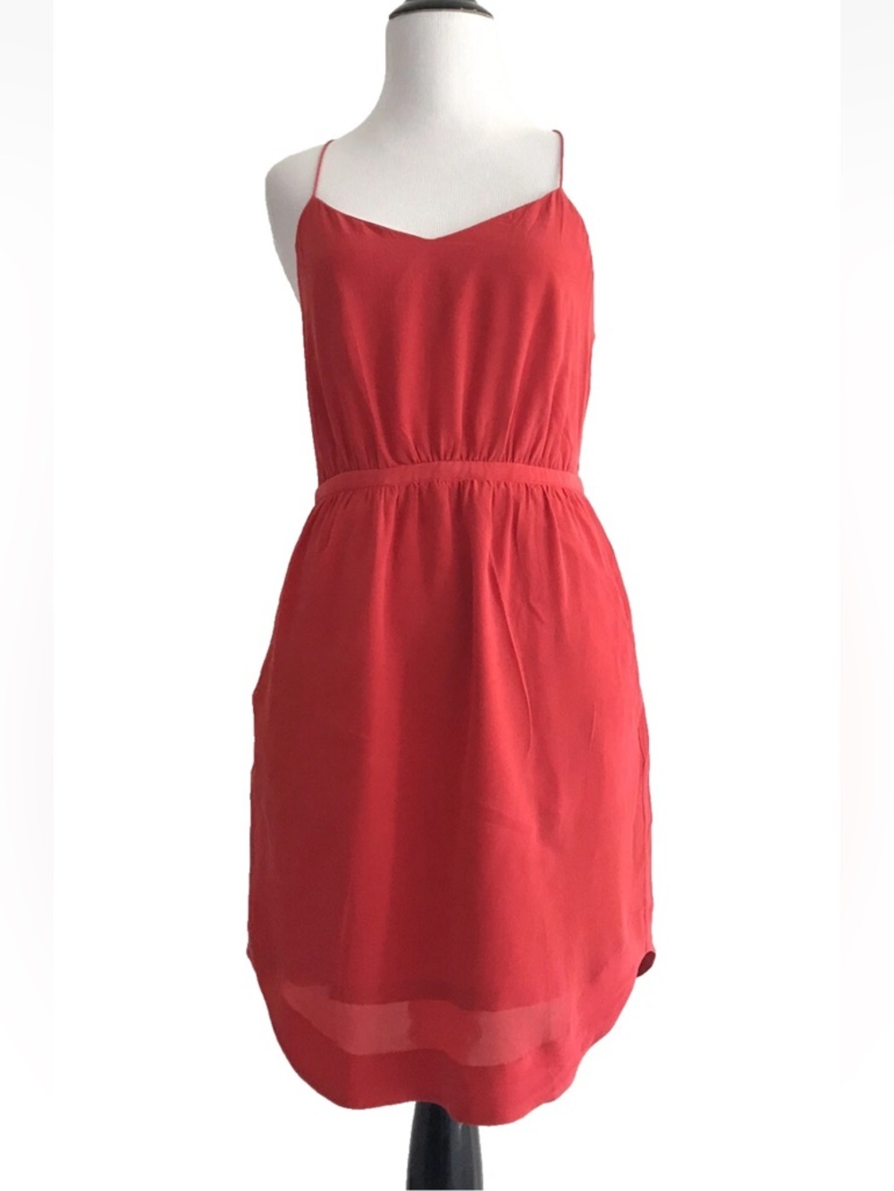 Madewell | Pullover Silk Dress Womens Size 0 Coral Red Racerback Spaghetti Strap